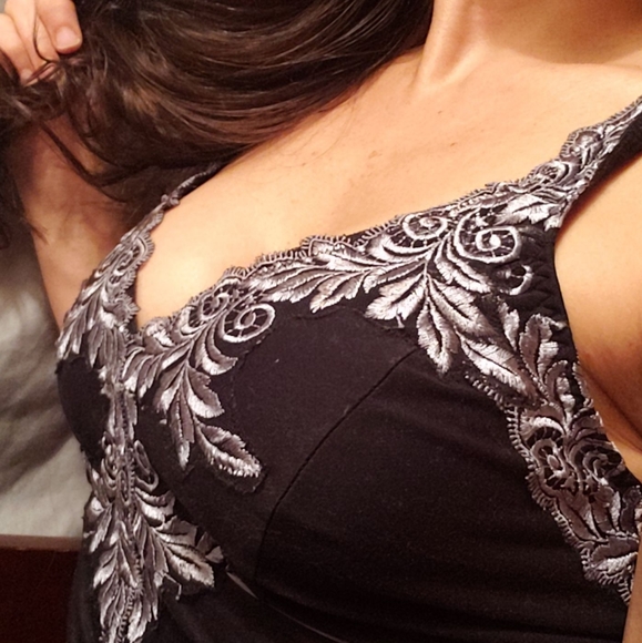 🦋Vintage long Black Floral embroidered Sexy Night Gown🦋  Small - Picture 4 of 9